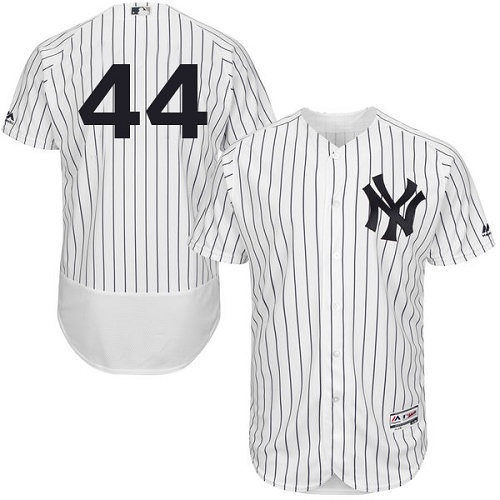Yankees #44 Reggie Jackson White Strip Flexbase Authentic Collection Stitched MLB Jersey - Click Image to Close
